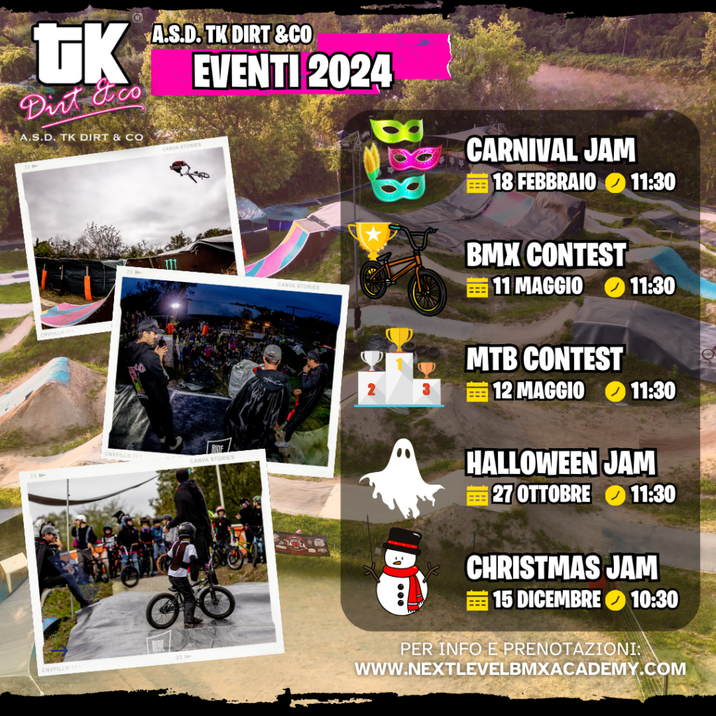 calendario eventi tk dirt e co 2024 bmx Mtb freestyle slopestyle milano Italia contest